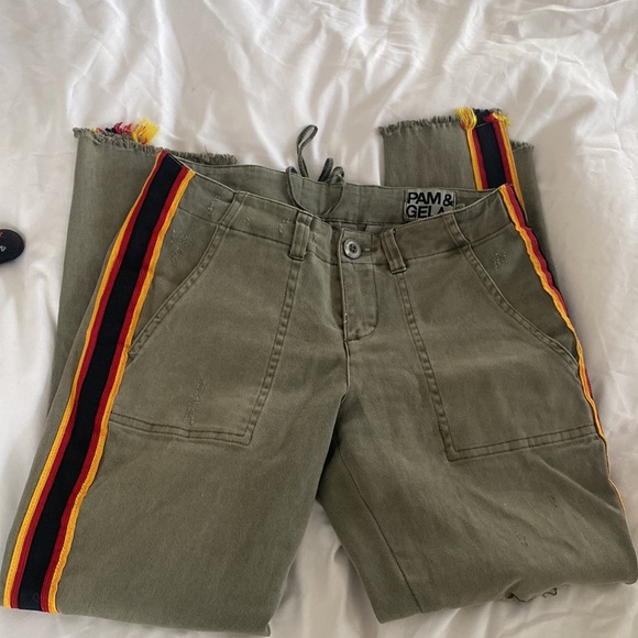 PAM AND GELA UNIFORM SIDE STRIPE STEP HEM ARMY PANT   GREEN SIZE 25 - Picture 5 of 5